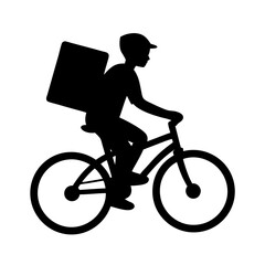 Courier silhouette on a bicycle delivering a package or food order