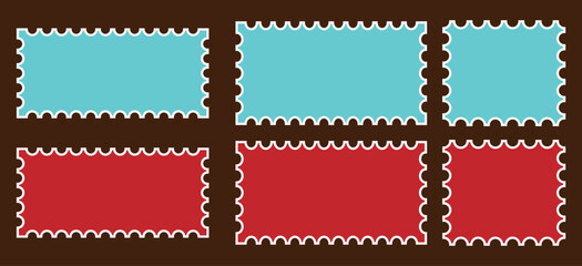 Postage stamp rectangle and square set. Rectangle shape frame with zigzag edge. Set of Zigzag and colorful Shapes. Postage stamp set. Mockup postage stamps.
