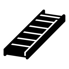 Isometric black and white illustration of an escalator, moving walkway concept