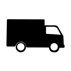 Minimalist silhouette of a delivery truck in black and white design