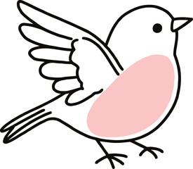 Minimalist vector illustration of a cute bird with a pink breast and open wings, perfect for nature and animal themes.
