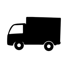 Black silhouette of a moving truck on white background illustration