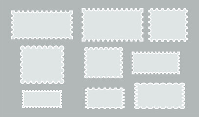 Postage stamp rectangle and square set. Rectangle shape frame with zigzag edge. Set of Zigzag and colorful Shapes. Postage stamp set. Mockup postage stamps.
