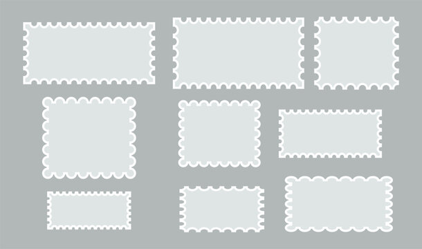 Postage stamp rectangle and square set. Rectangle shape frame with zigzag edge. Set of Zigzag and colorful Shapes. Postage stamp set. Mockup postage stamps.

