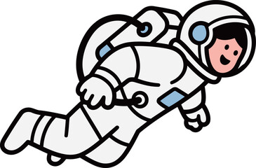 An illustration of a happy astronaut floating in outer space, wearing a white spacesuit and helmet, ready for a space exploration adventure.
