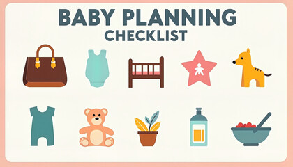 Baby planning checklist with illustrated items
