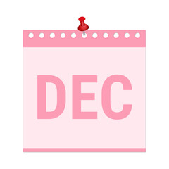 Pink December Calendar Icon with Red Push Pin, Isolated on Transparent Background