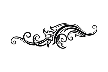 Fototapeta premium Elegant Black Floral Swirl Decorative Element Vector Illustration isolated on White Background, Abstract Shape Design