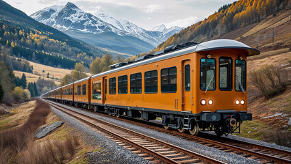 Scenic Mountain Train Traveling Through Nature's Beauty