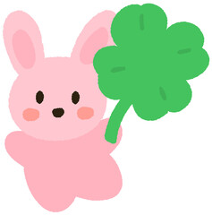 Cute Bunny Character Holding Giant Four-Leaf Clover – Lucky and Positive Illustration