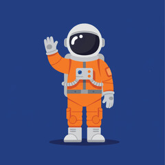 Cheerful Astronaut in Orange Spacesuit Waving Hello in Space