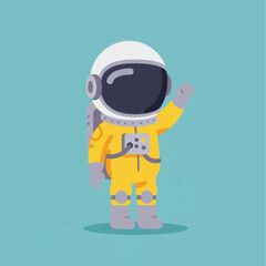 Cheerful Cartoon Astronaut Waving with Yellow Suit and Grey Boots
