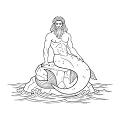 Classic Greek Triton Line Art – Triton Vector Illustration Minimal Divine Drawing – Triton Drawing – Line Art Drawing of Triton – Triton Icon – Greek God Vector