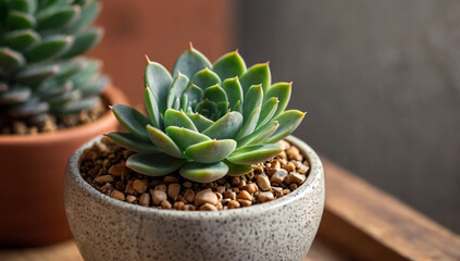 Obraz premium Echeveria Elegans Succulent in a Decorative Pot with Pebbles