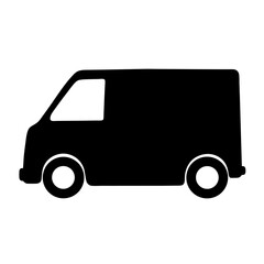 Simple black silhouette of a delivery van commonly used for cargo