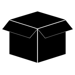 Black and white carton box illustration showcasing packaging and delivery theme