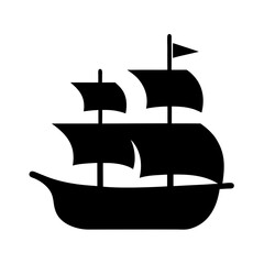 Silhouette of a sailing ship with two masts and a flag at the top