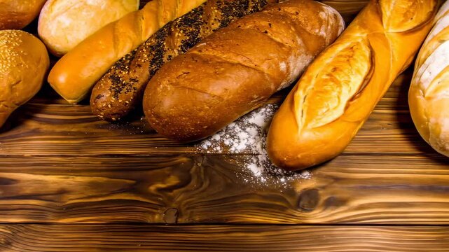 Assorted baked goods on a wooden table