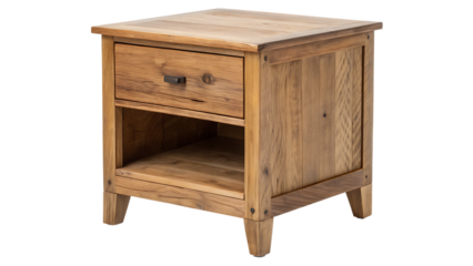 Wooden nightstand PNG – Isolated modern bedside table on white background. AI GENERATED.
