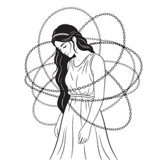 Elegant Goddess Ananke Line Art – Ananke Vector Illustration Artistic Celestial Drawing – Ananke Drawing – Line Art Drawing of Ananke – Ananke Icon – Greek Goddess Vector