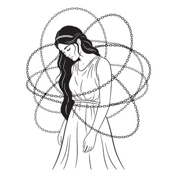 Elegant Goddess Ananke Line Art &ndash; Ananke Vector Illustration Artistic Celestial Drawing &ndash; Ananke Drawing &ndash; Line Art Drawing of Ananke &ndash; Ananke Icon &ndash; Greek Goddess Vector