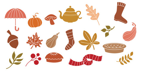 Autumn clipart, pattern background set