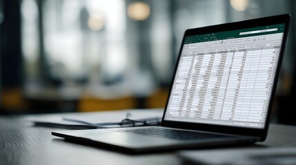 Spreadsheet with financial calculations on laptop display