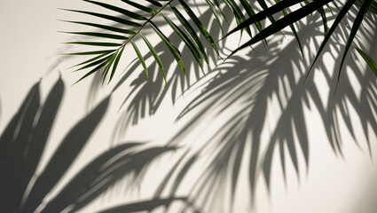 Obraz premium Intricate Palm Leaf Shadows Laying Against a Bright Wall
