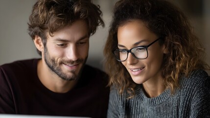 Young couple reviewing investment portfolio together