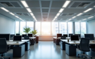 Blurred modern office space,met room and open workstations that convey professionalism and tranquility. High quality