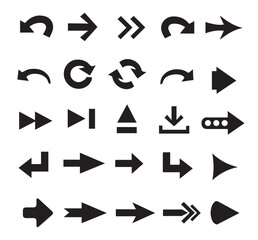 Arrows set of 25 black icons. Arrow icon. Arrow vector collection. Arrow. Cursor. Modern simple arrows. Vector illustration.
