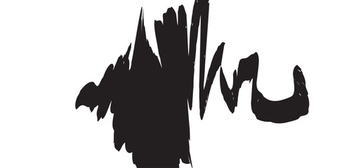 Fototapeta premium Expressive ink stroke in high contrast black and white. The dense black mass dominates the left while irregular textures scatter across the right, blending raw power with delicate fragmentation. 