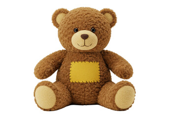 Isolated Teddy Bear Plush Toy with Patch Detail, Animal Character for Comfort and Love