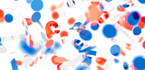 Vibrant red, blue, and white abstract shapes on white background. Perfect for modern design projects.
