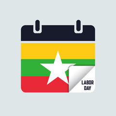 Myanmar Labor Day Calendar Flag Illustration