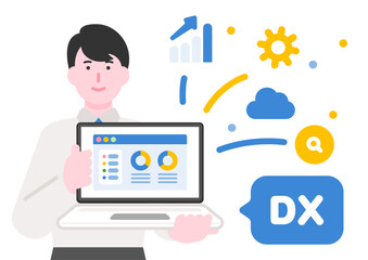 デジタルトランスフォーメーションとデータ分析のイラスト（ビジネスDX）