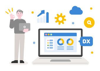 デジタルトランスフォーメーションとデータ分析のイラスト（ビジネスDX）