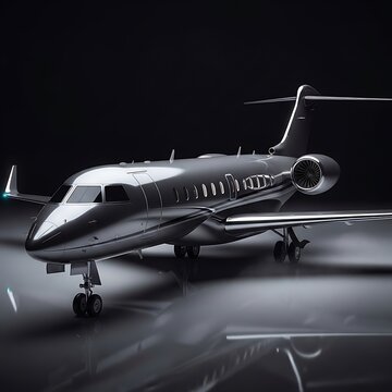 Sleek private jet on dark surface