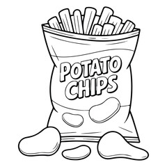 CHIPS PACKET outline coloring book page line art  silhouette