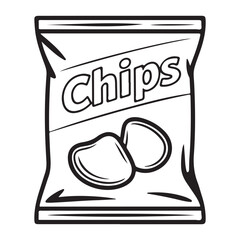 CHIPS PACKET outline coloring book page line art  silhouette