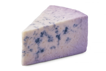 Wedge of blue cheese resting on a transparent background, showcasing its creamy texture and distinctive blue veins