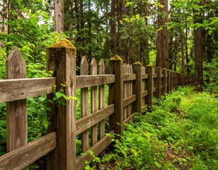 Wooden fence in a lush forest (1)