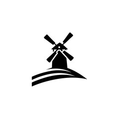 Silhouette of Windmill on Hill – Minimal Renewable Energy, Nature, Landscape, and Eco Vector Illustration