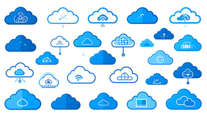 Obraz premium Collection of Blue Pixel Cloud Computing Icons