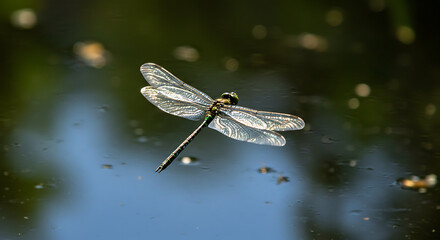 Naklejka premium A Dragonfly's Reflection Nature's Jewel on Water