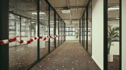 Workplace holiday spirit with Christmas tree and festive corporate vibes