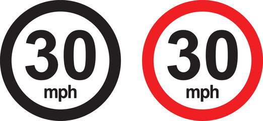 speed limit, traffic sign, road sign, regulation, restriction, transportation, driving, safety, information, warning, legal, rule, boundary, maximum, limit, number, speed, 30, mph, miles per hour, cir