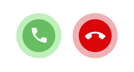Set of Call Accept and Decline Icons Vector Illustration. Set of minimalist call icons featuring green accept and red decline buttons.