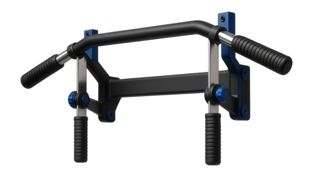 Wall-mounted chin-up station with ergonomic grips and adjustable width settings