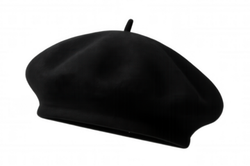 Black beret showcasing classic french elegance against transparent backdrop